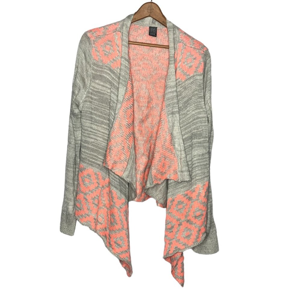 Empyre Medium M Cream Neon Orange Boho Tribal Waterfall Cardigan Sweater Zumiez